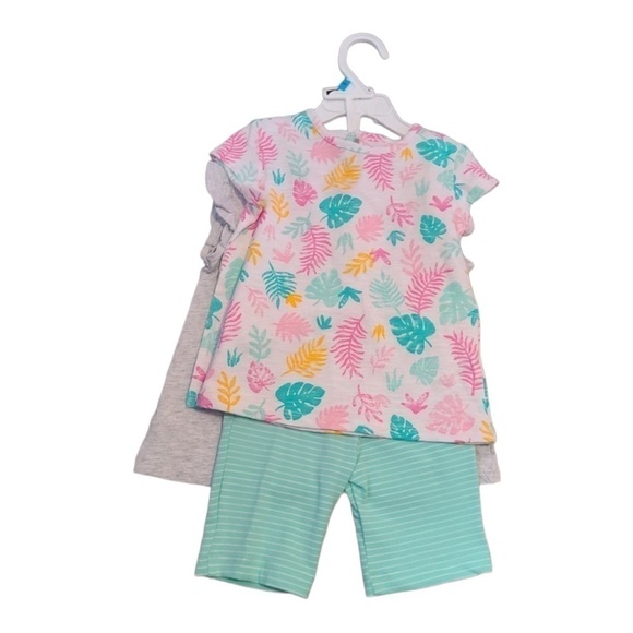 Little Me 3 Piece Set Dino Print Shirt, Teal Pants, and T-Shirt Size 12 months - Picture 2 of 2